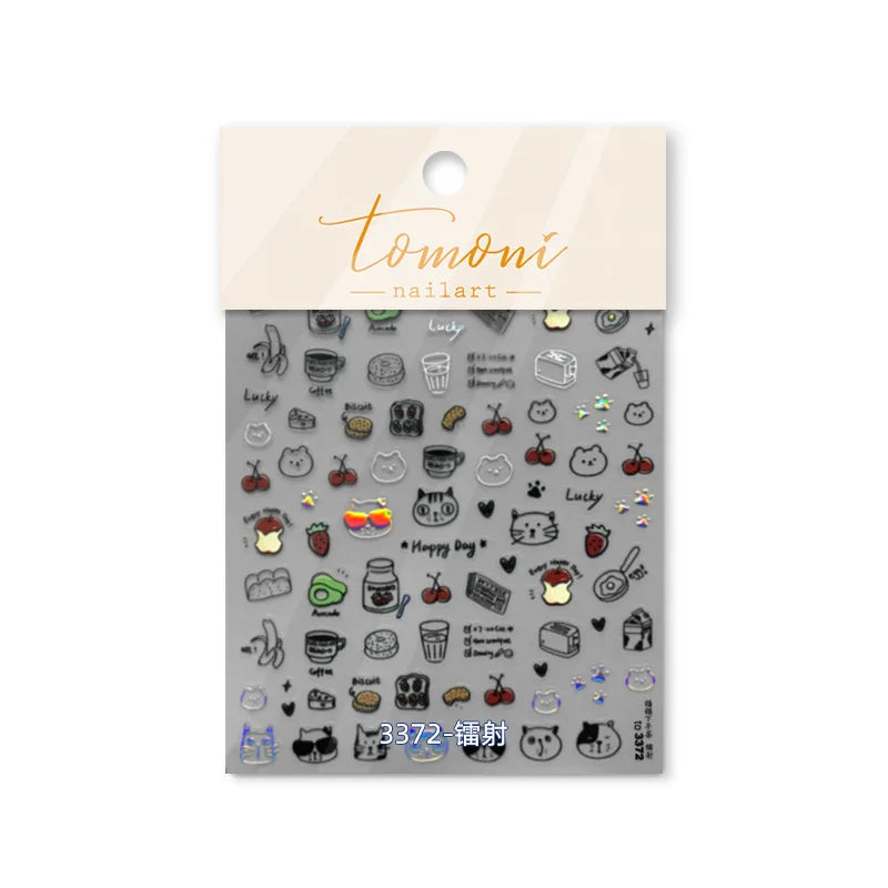 Line Cat Dog Bear Rabbit Chicken Animals Apple Cherry Cake Bowknot Butterfly Balloon Rainbow Nail Art Stickers Manicure Decals (ONLINE ORDER ONLY)