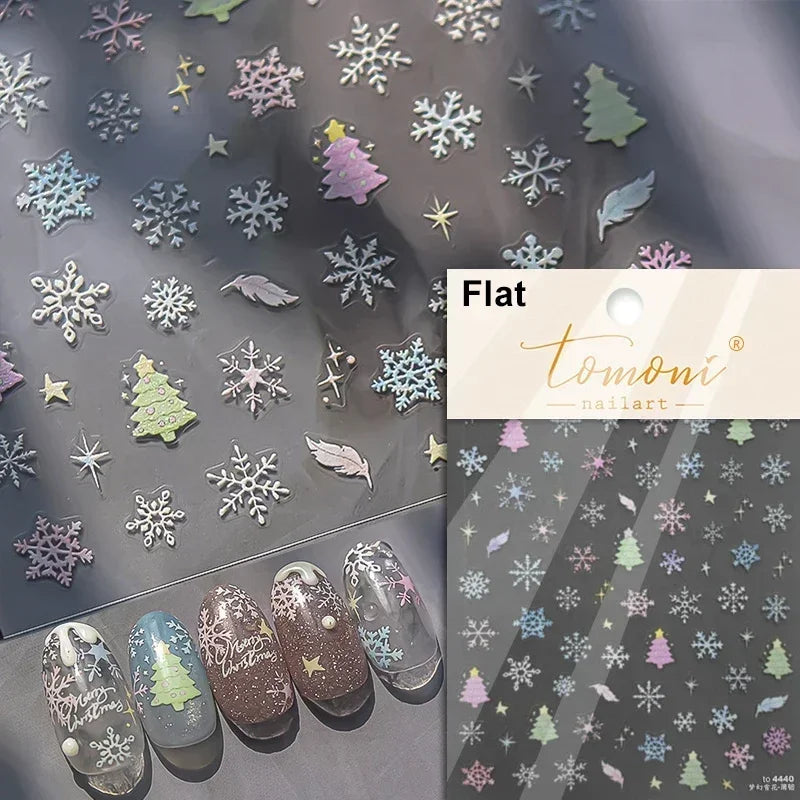 Winter Christmas Crystal Delicate Hexagon Romantic Laser Silver Chic Snowflakes Self Adhesive Nail Art Sticker 5D Manicure Decal (ONLINE ORDER ONLY)