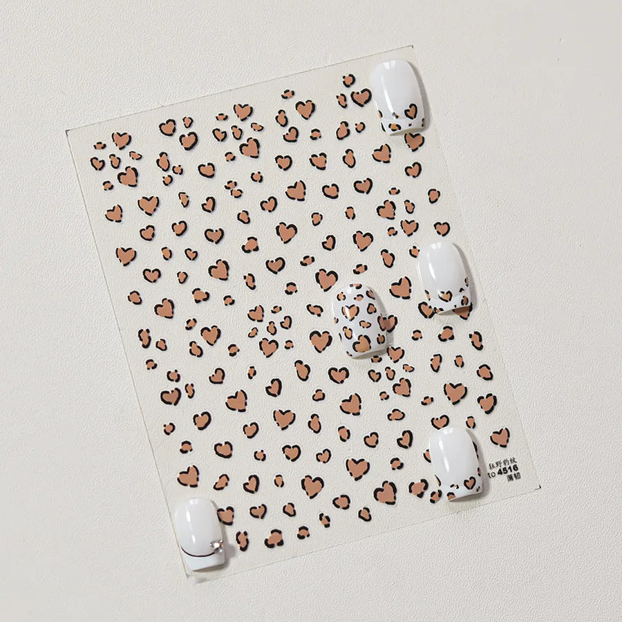 Flat Small Pink Brown Halo Dyeing Love Heart Geometric Leopard Shiny Jelly Chic Embossed Relief Nail Art Stickers Manicure Decal (Online Order Only)
