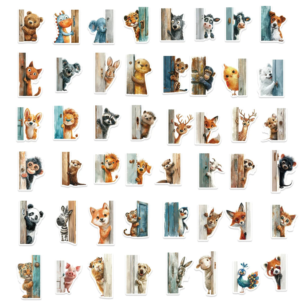 50PCS The Animal At The Door Stickers Aesthetic PVC Children Decoration Sticker For Sketchbook Scrapbook  Kids Classic Toys (Online Order Only)