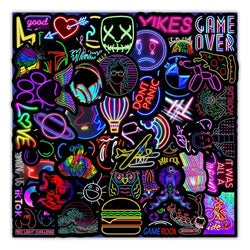 50 Pcs Funny Designer Bike Stickers Neon Decals Bicycle Frame Stickers Fashion Cycle Travel Accessories (ONLINE ORDER ONLY)