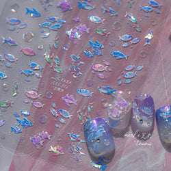 Colorful Shoal of Fish Whale Ocean Shell Conch Starfish Summer Sea Jellyfish Bubble Nail Art Decoration Sticker Manicure Decals (ONLINE ORDER ONLY)