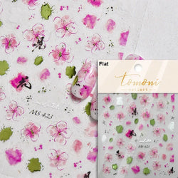 Gradient Coloredful Flower Petal Green Leaf Dreamy Shiny Chinese Rose Fantasy Relief Adhesive Nail Art Stickers Manicure Decals (Online Order Only)