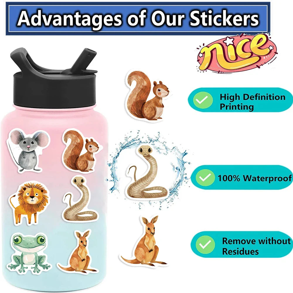50pcs Cute Childrens Book Paintings Stickers Vinyl Waterproof Stickers for Kids Toy Animals Decals for Loptop Water Bottle Phone (ONLINE ORDER ONLY)