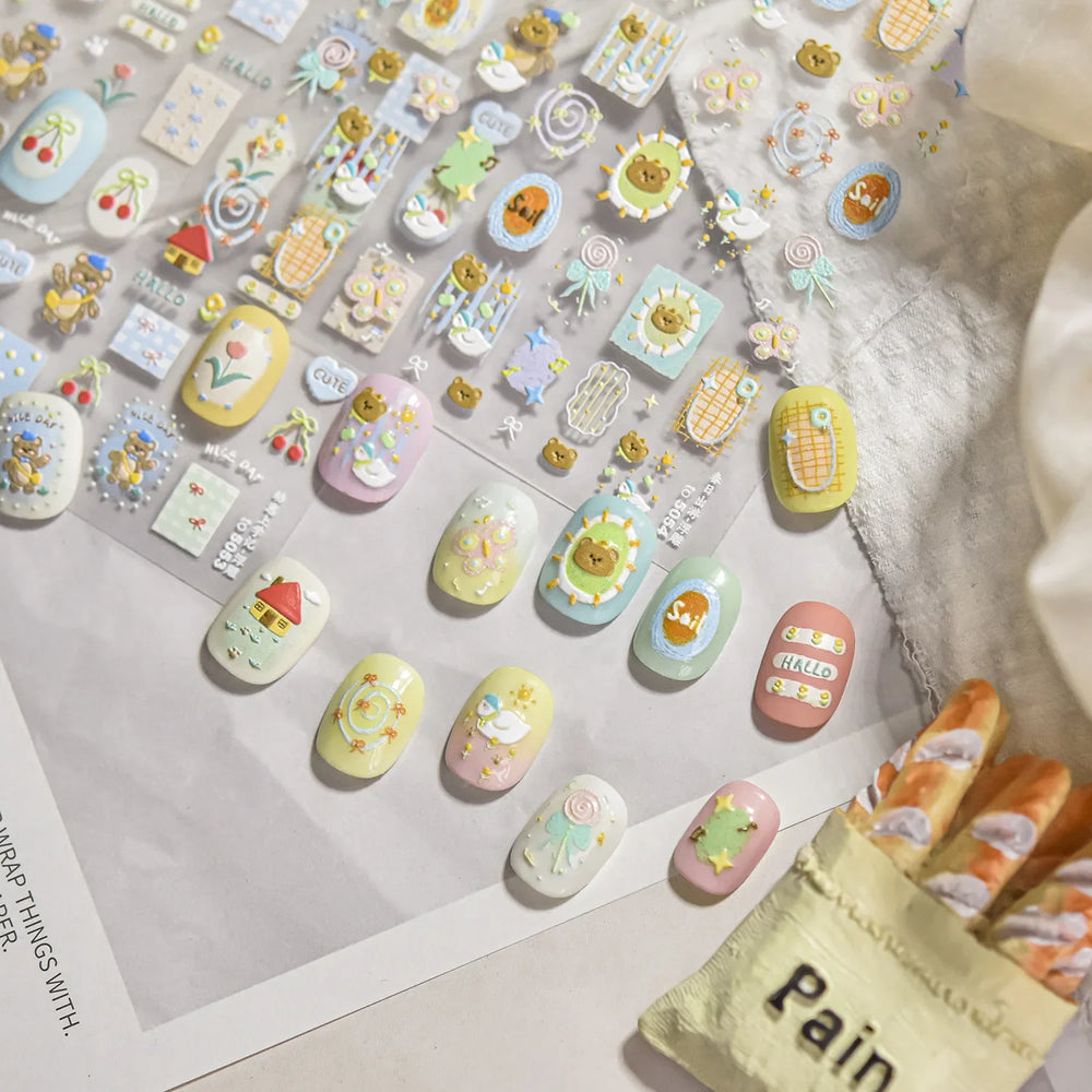Bear Star Bowknot  Duck Cherry House Mini Flower Butterfly Line Bow Tie Apple Gird Cute Chic Nail Art Stickers Manicure Decals (ONLINE ORDER ONLY)