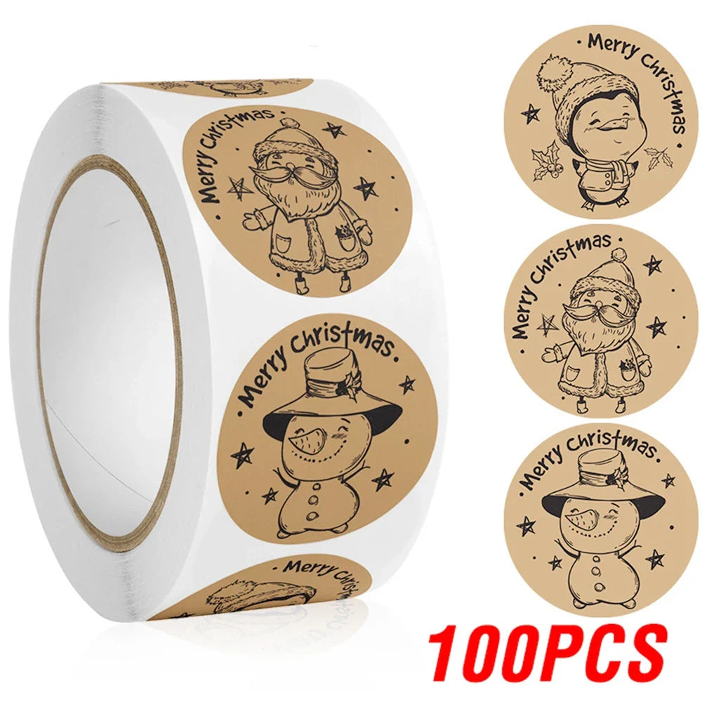 100-500pcs Merry Christmas Santa Claus Labels Stickers for Gift Package Card Envelope Wrapping Party Baking Small Business (Online Order Only)