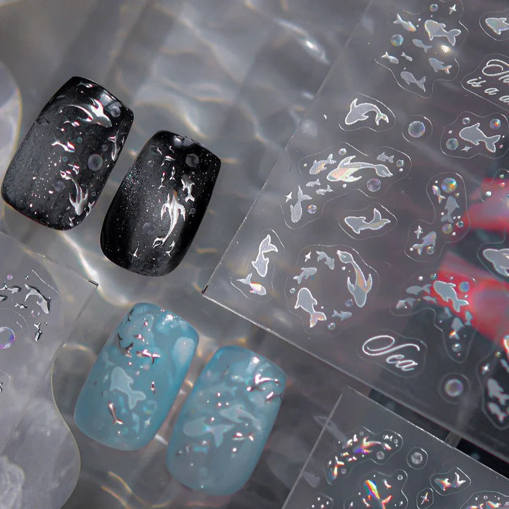 Ocean Elements Starry Sea Shoal of Fish School Water Bubbles Water Bubbles Adhesive Nail Art Decoration Sticker Manicure Decals (Online Order Only)