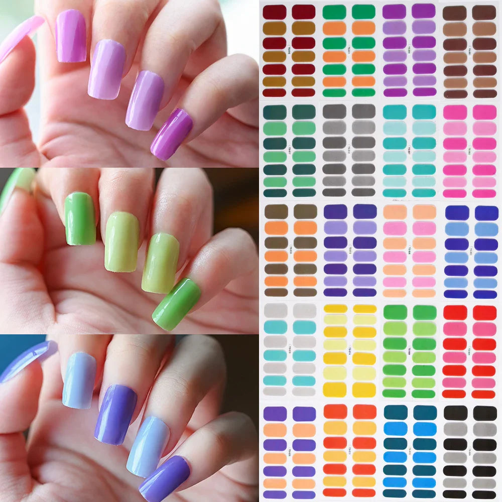 14Tips Solid Color Stickers Nail Art Supplies European & American Simple Decals Oil Film Decals Press on Nails Stickers Designer (ONLINE ORDER ONLY)