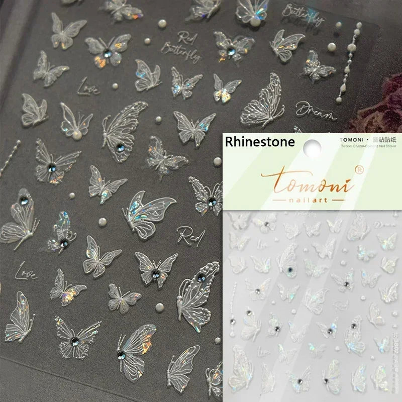 Charming Blue Sparrow Feather Rhinestone Wings Peacock Sparrow Dreamy Jelly Stars Self Adhesive Nail Art Stickers Manicure Decal (ONLINE ORDER ONLY)