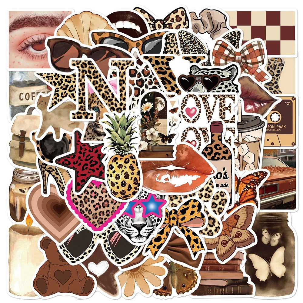 Cartoon Leopard Print Fashion Stickers PVC Waterproof Skateboard Notebook Graffiti (Online Order Only)