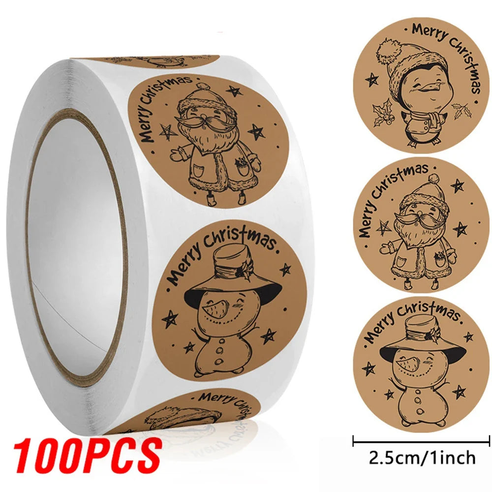 100-500pcs Merry Christmas Sticker , Round Adhesive Decoration Sticker for Cards Envelope Seal Xmas Gift Wraps Box Bags (ONLINE ORDER ONLY)