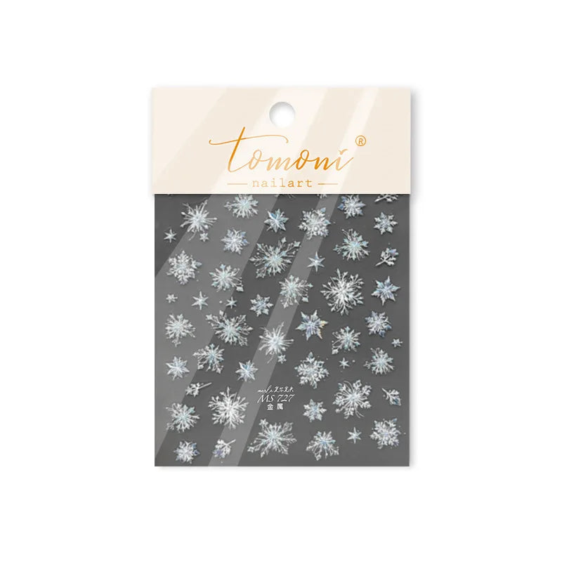 Flying Snowflakes Cold Winter Geometric Hexagon Star Romantic Adhesive Nail Art Stickers Embossment Rhinestone Manicure Decals (ONLINE ORDER ONLY)