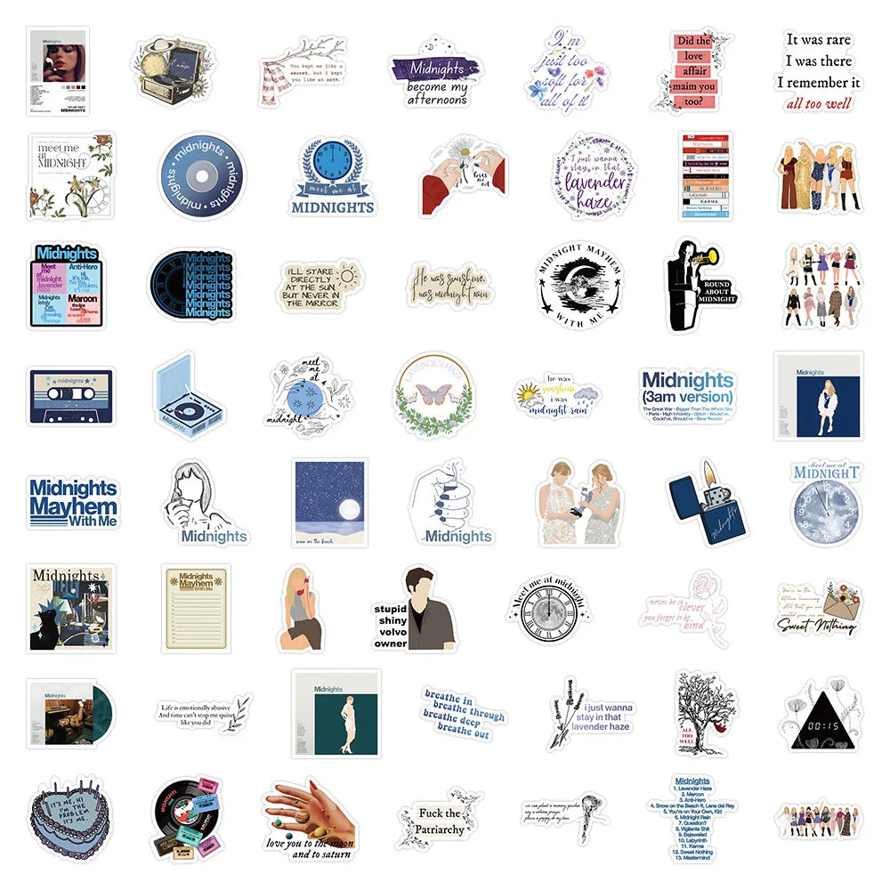 10/60PCS New Album Midnights Stickers Beautiful Stickers DIY Mobile Phone Notebook Graffiti Children's Toys Case Stickers (ONLINE ORDER ONLY)