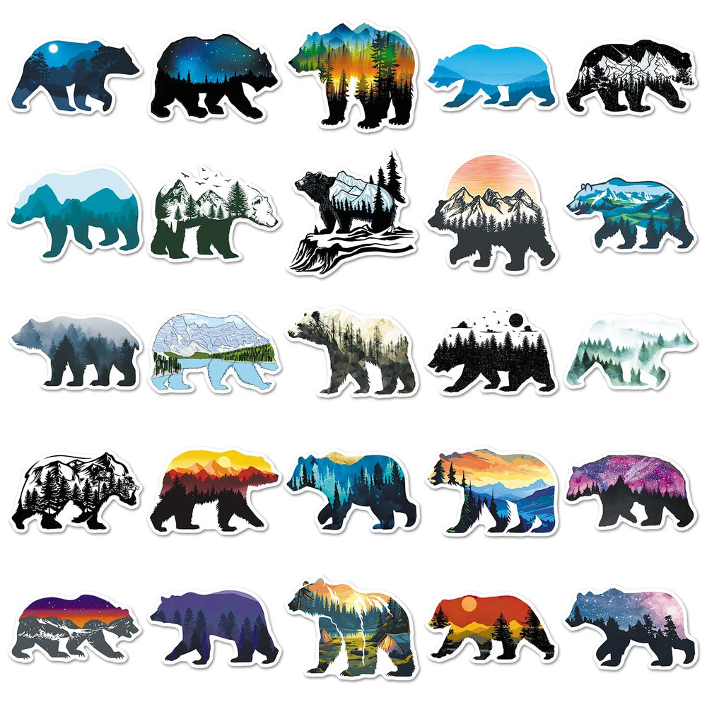 10/30/50PCS Grizzly Bear Cartoon Stickers Silhouette Graffiti DIY Scrapbook Fridge Luggage Laptop Phone Guitar Decals Decoration (ONLINE ORDER ONLY)