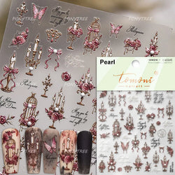 Chic Romantic Red White Flower Hot Stamping 5D Self Adhesive Nail Art Stickers Shiny Dreamy Camellia Rhinestone Manicure Decals (ONLINE ORDER ONLY)