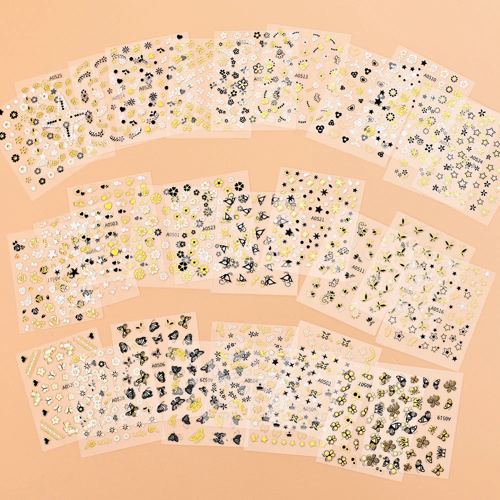 30pcs Black Flowers Nail Art Stickers 3D Self Adhesive Daisy Floral Nail Tips Design Decals Manicure Supplies For Women & Girls* (ONLINE ORDER ONLY)