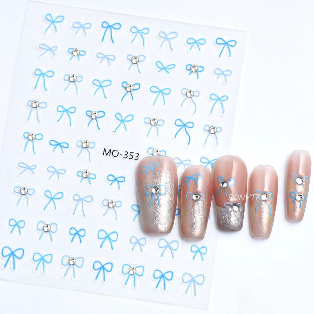 Gold Silver White Black Pink Blue Bowknot Ribbon Flat 3D Line Gird Strap Tie Elegant Charming Nail Art Stickers Manicure Decals (ONLINE ORDER ONLY)
