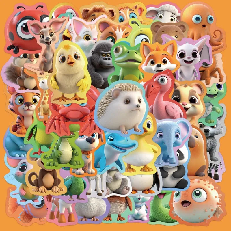 50pcs Cute Animal Graffiti Stickers for Helmet, Desktop, Wall Decoration, DIY (Online Order Only)