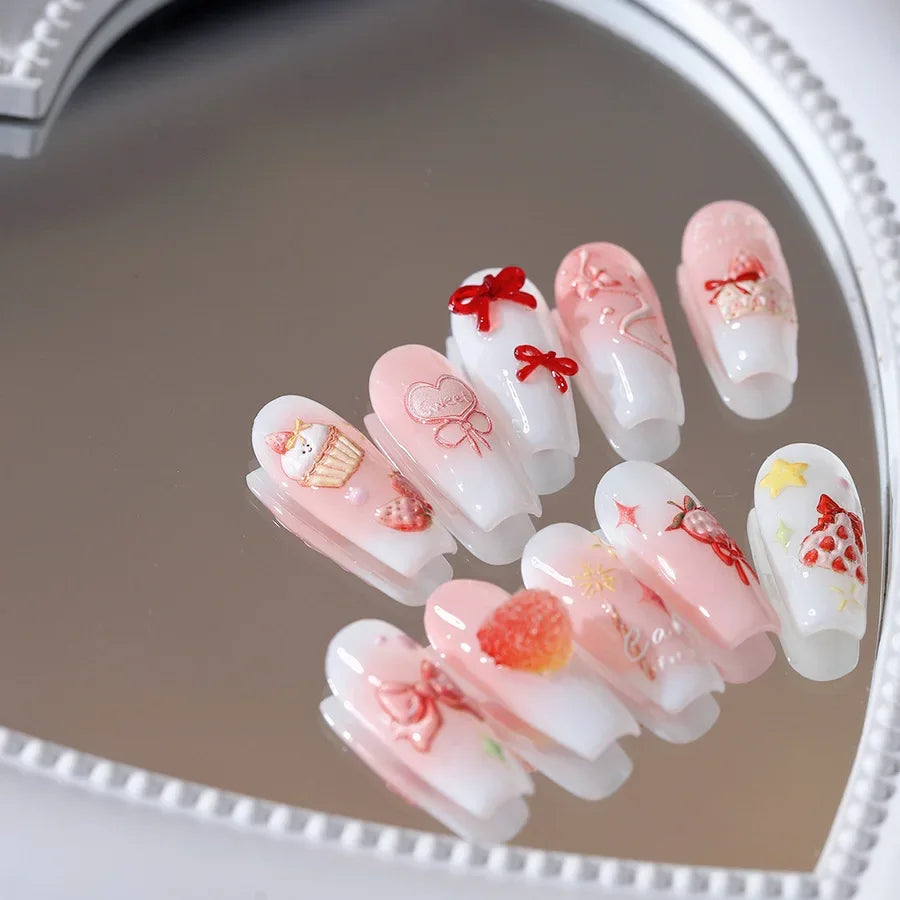 Chic Cute Cheese Ice Cream Pudding Bowknot Strawberry Muffin Stars Cake Embossed Heart Adhesive Nail Art Sticker Manicure Decals (ONLINE ORDER ONLY)