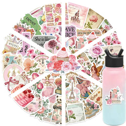 50PCS Retro Pink Collage Doodles Sticker Waterproof Graffiti Sticker Art Picture Luggage Home Scrapbook Cartoon Laptop (ONLINE ORDER ONLY)