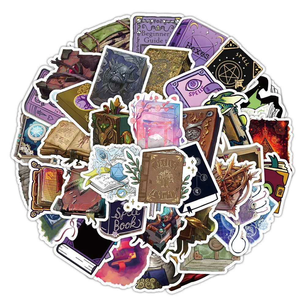 10/30/50PCS Vintage Cartoon Magic Book Stickers Aesthetic Motorcycle Skateboard Laptop Phone Decals DIY Waterproof Graffiti Toys (ONLINE ORDER ONLY)
