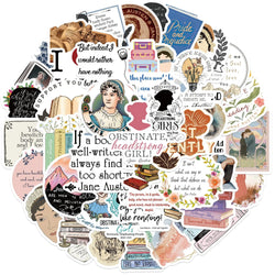 50pcs Novelist Jane Austen Stickers For Scrapbook Phone Laptop Suitcase Guitar Stationery Car Graffiti Sticker Novel Decals DIY (ONLINE ORDER ONLY)