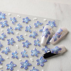Charming Dreamy Shiny Jelly Blue Gradient Lily Flowers Rose Petal White Dot Chinese Colorful Nail Art Stickers Manicure Decals (ONLINE ORDER ONLY)