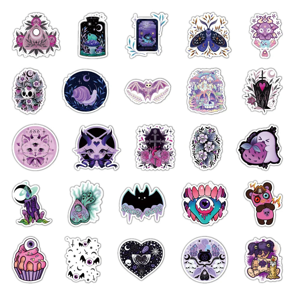 10/30/50/100PCS Cute Gothic Halloween Witch Graffiti Stickers Waterproof Skateboard Laptop Motorcycle Luggage Car Sticker Decal (Online Order Only)