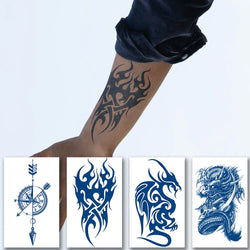 Long Lasting Waterproof Juice Temporary Fake Tattoo Sticker,Blue Totem Dragon Compass for Woman Man Cool Beauty Fashion Body Art (Online Order Only)
