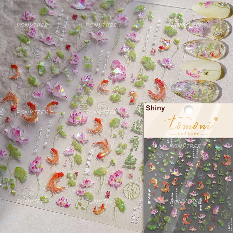 Colorful Shoal of Fish Whale Ocean Shell Conch Starfish Summer Sea Jellyfish Bubble Nail Art Decoration Sticker Manicure Decals (ONLINE ORDER ONLY)