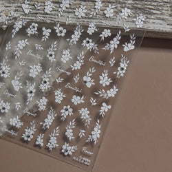 Wet Garden White Flower Leaves Elegant Beautiful Petal Delicate 5D 3D Charming Spring Adhesive Nail Art Stickers Manicure Decals (ONLINE ORDER ONLY)