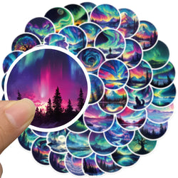 50pcs Aesthetic Cool Colorful Aurora Stickers For Laptop Water Bottle Luggage Notebook Waterproof Graffiti Vinyl Decals (Online Order Only)