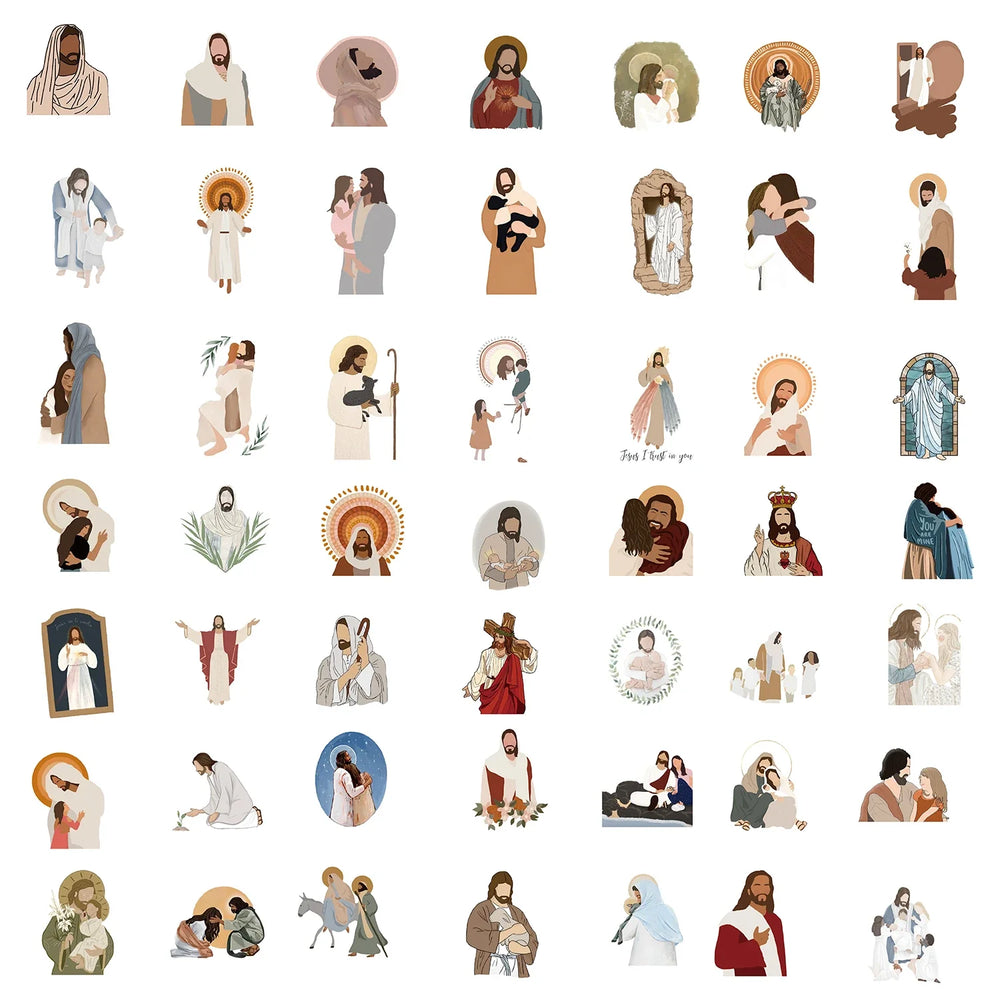 52Pcs Jesus Christian Religion Stickers For Phone Laptop Car Case Freezer Luggage Wall Waterpoof DIY Graffiti Belief Sticker (Online Order Only)