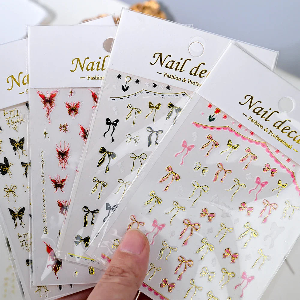 1pc Dark Red Butterfly Nail Art Stickers Retro Luxury Self Adhesive  Slider Holographic Glitter DIY 3D Nail Art Decal Decoration (ONLINE ORDER ONLY)