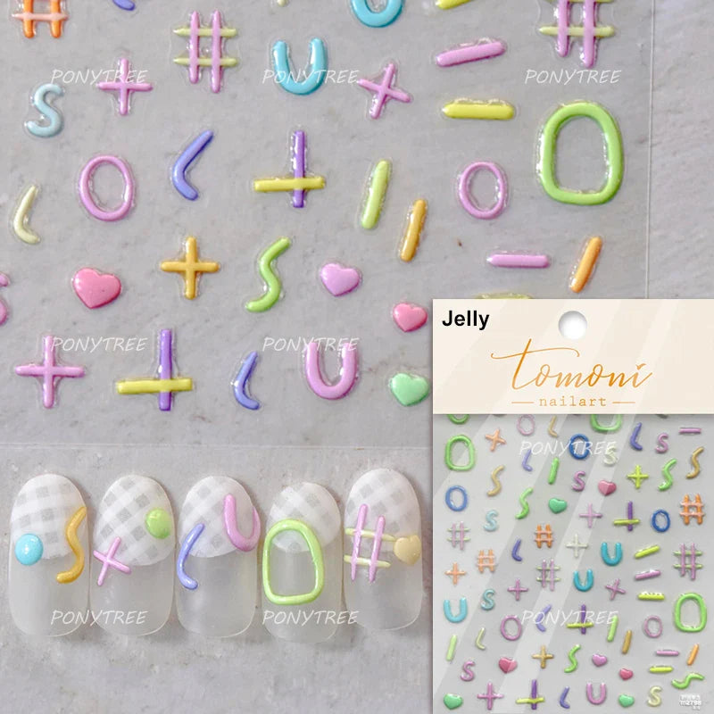 Cute Graffiti Cartoon Line Cherry Bear Cat Flower Bouquet Fish Boys Girls Strawberry Reliefs Nail Art Stickers Manicure Decals (ONLINE ORDER ONLY)