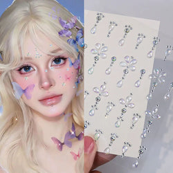 1pc Star-Shaped Rhinestone Sticker Sparkling Acrylic Rhinestone Face Decals Butterfly & Floral Designs for Party/Stage/Festivals (ONLINE ORDER ONLY)