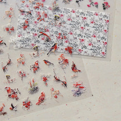 Red Azalea Rose Peony Crane Warbler Bird Fish Lily Chicken Rabbit Lobster Flower Retro Chinese Nail Art Sticker Decoration Decal (Online Order Only)