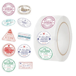 500pcs/Roll Passport Postmark Stamps Cartoon Sealing Sticker DIY Travel Luggage Laptop Suitcase Decoration Stiker Reward Toys (Online Order Only)