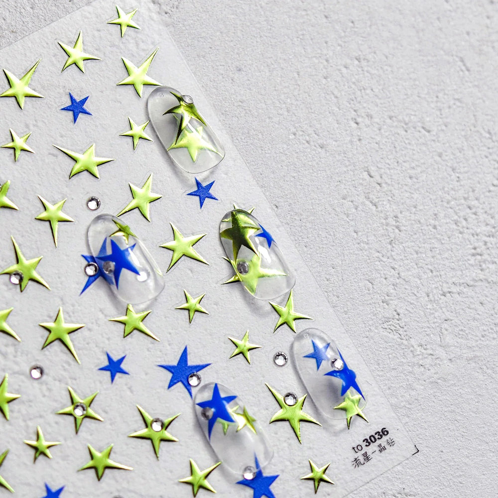 Colorful Rhinestone Laser Star Bronzing Gold Silver Pearl 5D Relief Self Adhesive Nail Art Decoration Sticker 3D Manicure Decals (ONLINE ORDER ONLY)