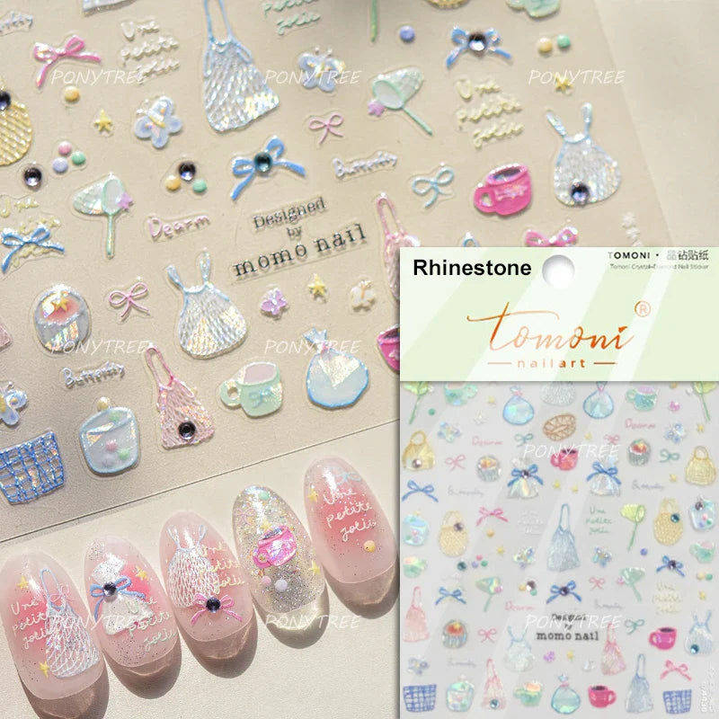 Cute Lucky Bear Apple Core Star Bowknot Flower Delicious Cookies Cherry Cake Dessert Milk Vase Adhesive Nail Art Stickers Decals (ONLINE ORDER ONLY)