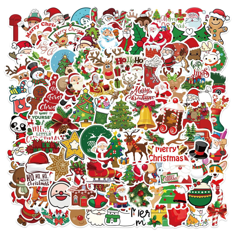 10/50/100pcs Cute Christmas Santa Claus Graffiti Stickers DIY Window Refrigerator Laptop Phone New Year Gift Decoration Sticker (ONLINE ORDER ONLY)