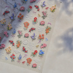 Dried Flower Lavender Bowknot Peony Pomegranate Flowers Bouquet Rose Chic Reliefs Self Adhesive Nail Art Stickers Manicure Decal (ONLINE ORDER ONLY)