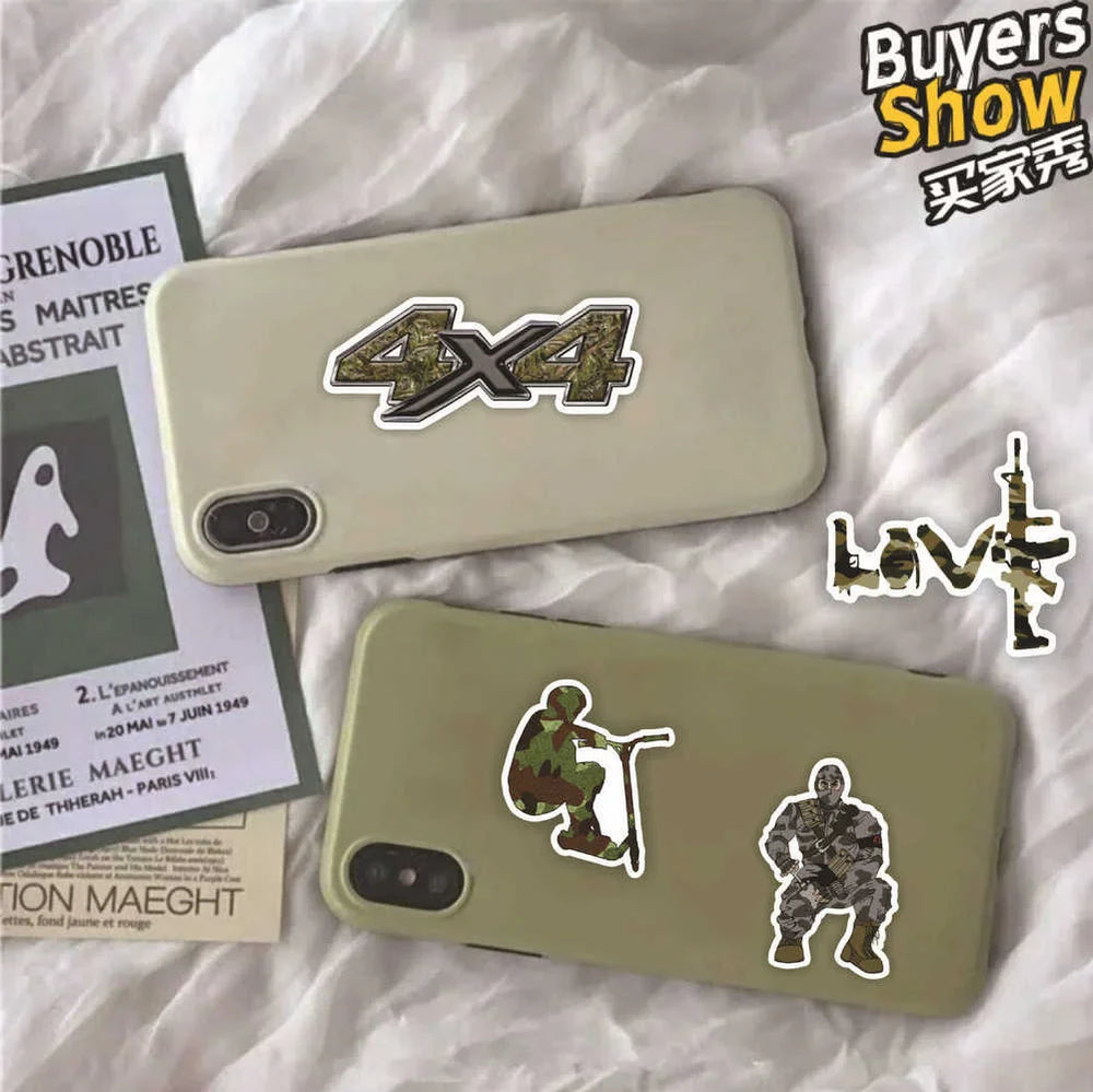 50/100PCS Military Graffiti Sticker Pack Cool Soldier Car Stickers and Decals Vinyl DIY Laptop Skateboard Phone Case for Boys (ONLINE ORDER ONLY)