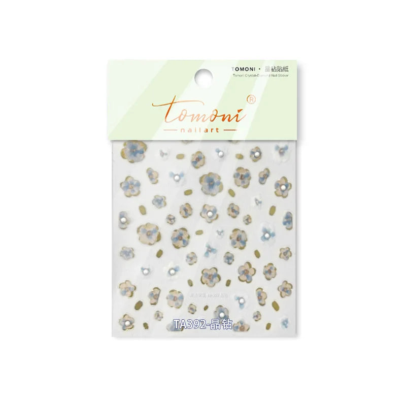 Retro Flowers Petal Pearl Rhinestones Halo Dyeing Chic Daisy Vintage Gold Foil  Floral Designs Nail Art Stickers Manicure Decals (ONLINE ORDER ONLY)
