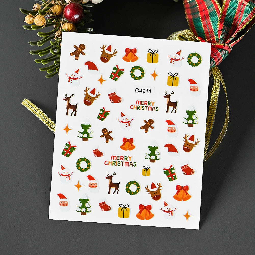 Christmas Greenery Nail Stickers Xmas Holly Animal Penguin Candy Winter Sliders Decor 2024 Holiday Decals Manicure Tips Foils *& (ONLINE ORDER ONLY)