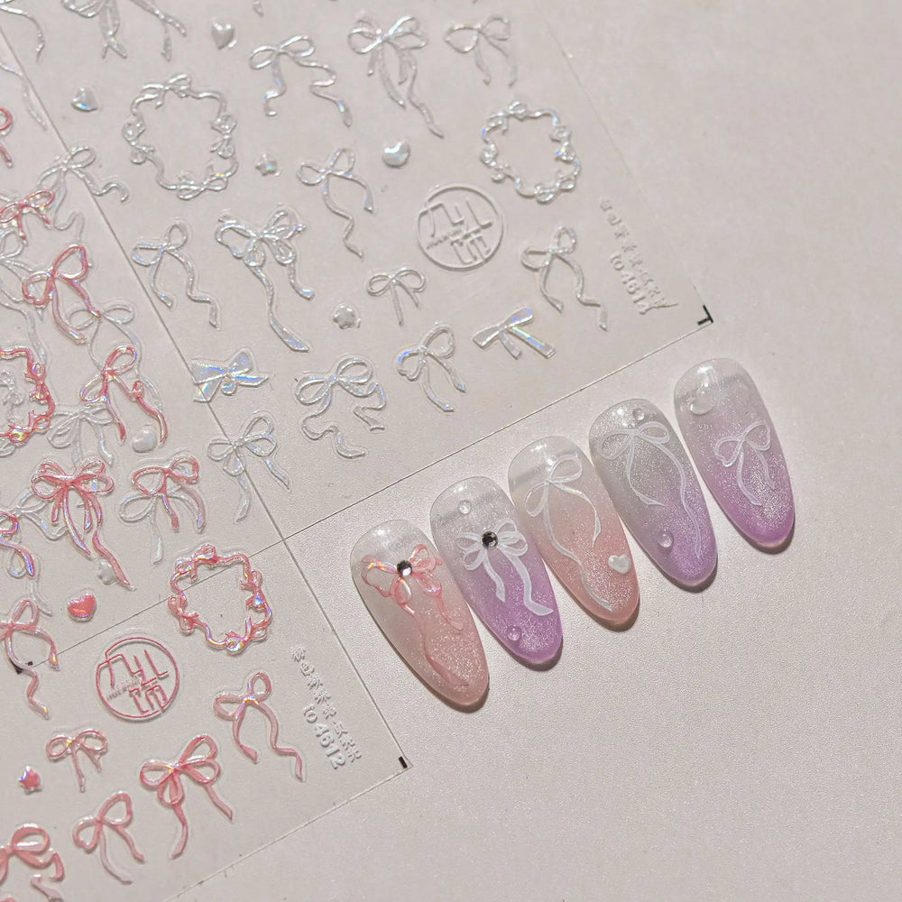 Colourful Tender Bowknot Embossment Shiny Tie Delicate Elegant 3D 5D Self Adhesive Nail Art Stickers Rhinestone Manicure Decals (ONLINE ORDER ONLY)