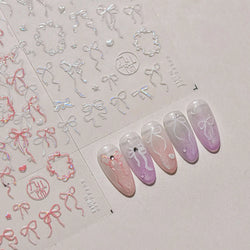 Shiny White Black Pink Bowknot Silk Ribbon Love Heart Charming Star Refined Lace Self Adhesive Nail Art Stickers Manicure Decals (ONLINE ORDER ONLY)