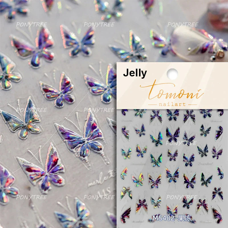 Steam Punk Butterfly Gear Green Star Gold Stamping Self Adhesive Nail Art Decoration Stickers Illusion Polarized Manicure Decals (ONLINE ORDER ONLY)