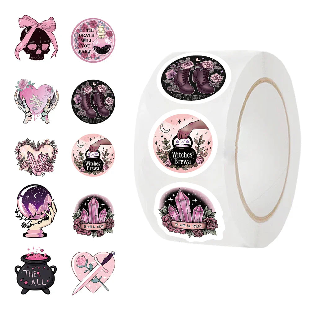 500pcs/roll Reward Pink Gothic Stickers Encourage Stickers for Kids School Teacher Supplies Kids Classic Toy Gifts Sealing Decor (ONLINE ORDER ONLY)