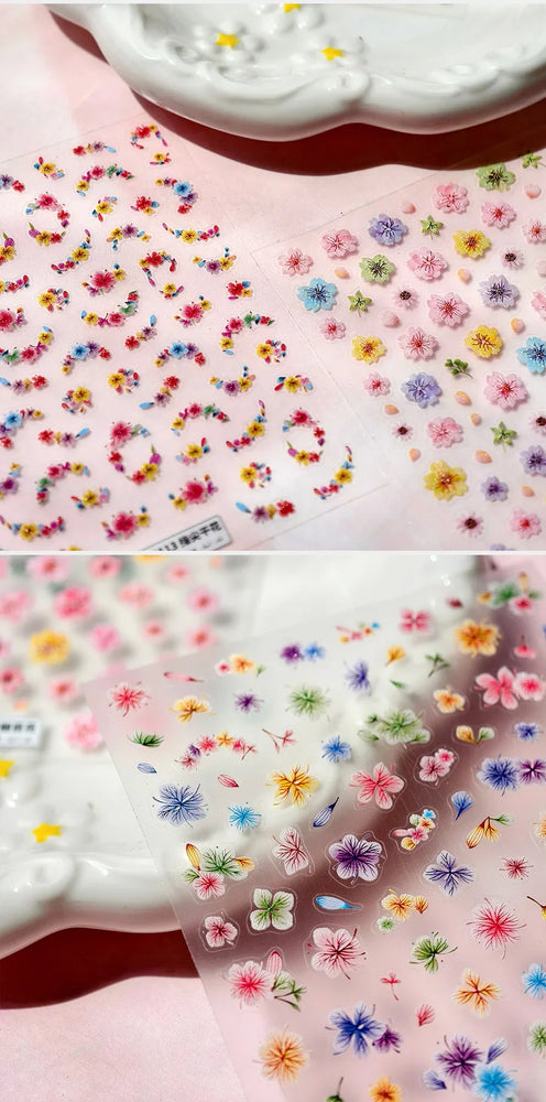 Colorful Dried Flowers Wreath Floral Plant Petal Bud Garden Charming 5D Reliefs Self Adhesive Nail Art Stickers Manicure Decals (Online Order Only)